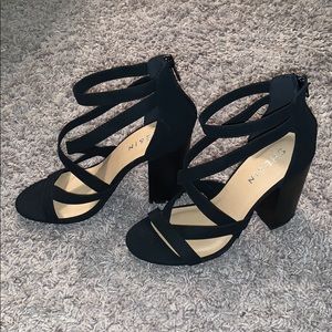 Black Criss Cross Chunky Heel